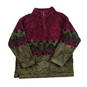 Vintage Outdoor Nature Tree Scape Quarter Zip Hiking Fleece Fits like Medium